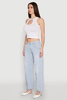 Womens Seamless Cut Out Cropped Tank Top, White, Size S