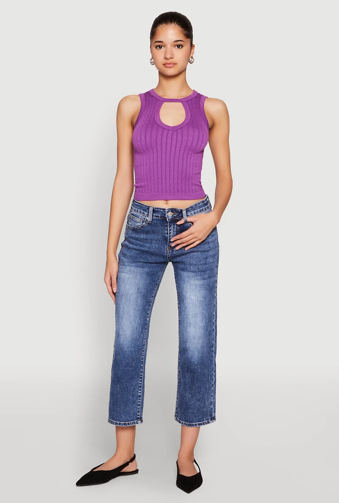 Womens Seamless Cut Out Cropped Tank Top, Purple, Size M