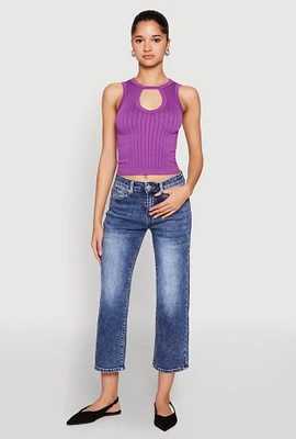 Womens Seamless Cut Out Cropped Tank Top, Purple, Size M