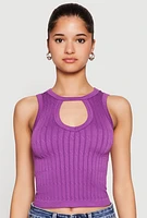 Womens Seamless Cut Out Cropped Tank Top, Purple, Size M