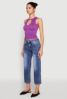 Womens Seamless Cut Out Cropped Tank Top, Purple, Size M