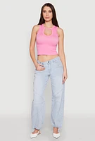 Womens Seamless Cut Out Cropped Tank Top, Pink,