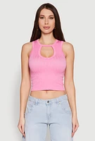 Womens Seamless Cut Out Cropped Tank Top, Pink,