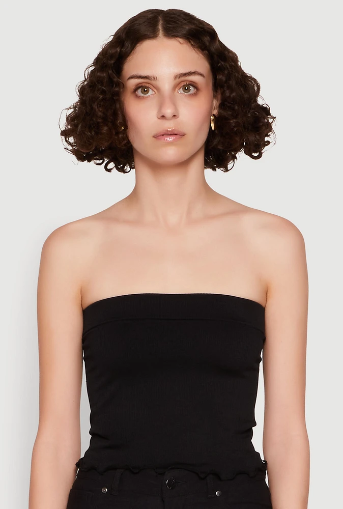 Womens Lettuce Edge Seamless Tube Top, S-M