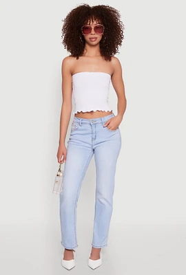 Womens Lettuce Edge Seamless Tube Top, White, Size L-XL