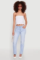 Womens Lettuce Edge Seamless Tube Top, White, Size L-XL
