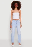 Womens Lettuce Edge Seamless Tube Top, White, Size L-XL