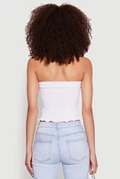 Womens Lettuce Edge Seamless Tube Top, White, Size L-XL