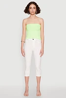 Womens Lettuce Edge Seamless Tube Top, Green, Size L-XL