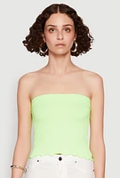 Womens Lettuce Edge Seamless Tube Top, Green, Size L-XL