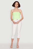 Womens Lettuce Edge Seamless Tube Top, Green, Size L-XL