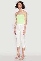 Womens Lettuce Edge Seamless Tube Top, Green, Size L-XL