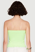 Womens Lettuce Edge Seamless Tube Top, Green, Size L-XL