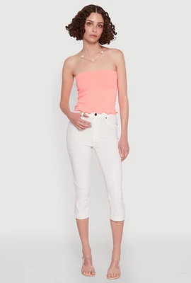 Womens Lettuce Edge Seamless Tube Top, Pink, Size S-M