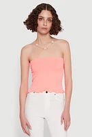 Womens Lettuce Edge Seamless Tube Top, Pink, Size S-M