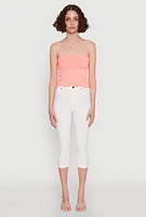 Womens Lettuce Edge Seamless Tube Top, Pink, Size S-M