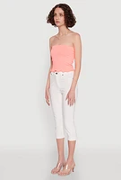Womens Lettuce Edge Seamless Tube Top, Pink, Size S-M
