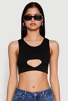 Womens Cut Out Front Seamless Cropped Tank Top, Black, Size L-XL