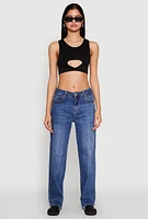 Womens Cut Out Front Seamless Cropped Tank Top, Black, Size L-XL