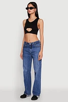 Womens Cut Out Front Seamless Cropped Tank Top, Black, Size L-XL