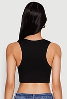 Womens Cut Out Front Seamless Cropped Tank Top, Black, Size L-XL