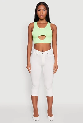 Womens Cut Out Front Seamless Cropped Tank Top,