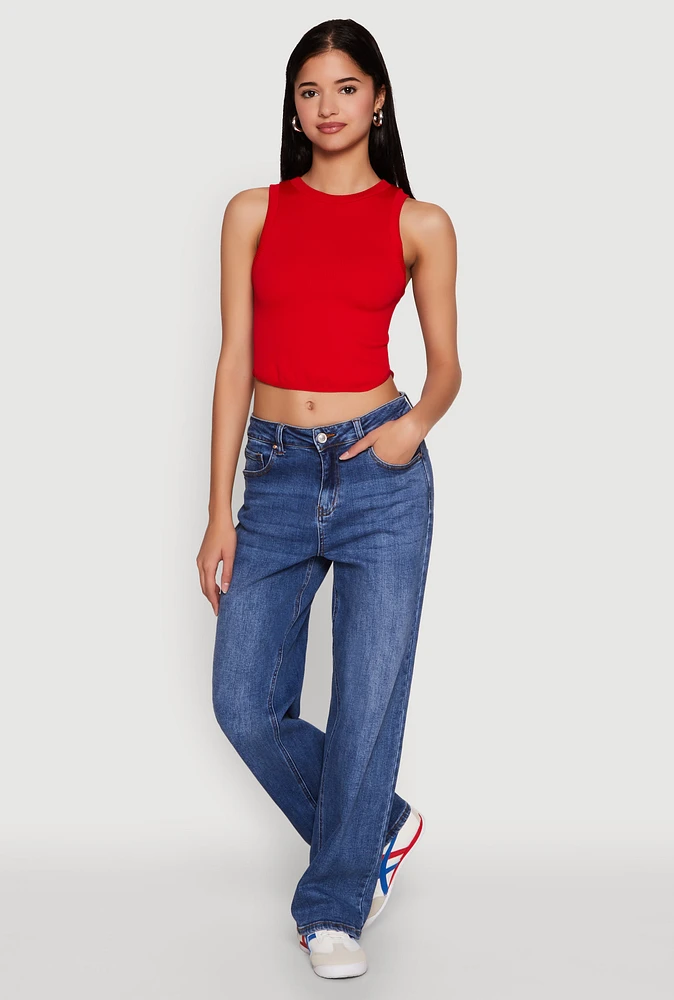 Womens Seamless Crew Neck Cropped Tank Top, Red, Size S-M