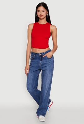 Womens Seamless Crew Neck Cropped Tank Top, Red, Size S-M