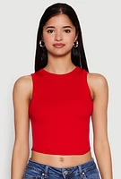 Womens Seamless Crew Neck Cropped Tank Top, Red, Size S-M