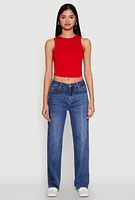 Womens Seamless Crew Neck Cropped Tank Top, Red, Size S-M