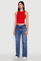 Womens Seamless Crew Neck Cropped Tank Top, Red, Size S-M