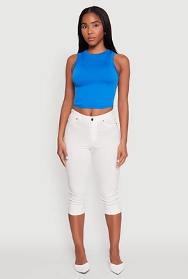 Womens Seamless Crew Neck Cropped Tank Top, Blue, Size L-XL