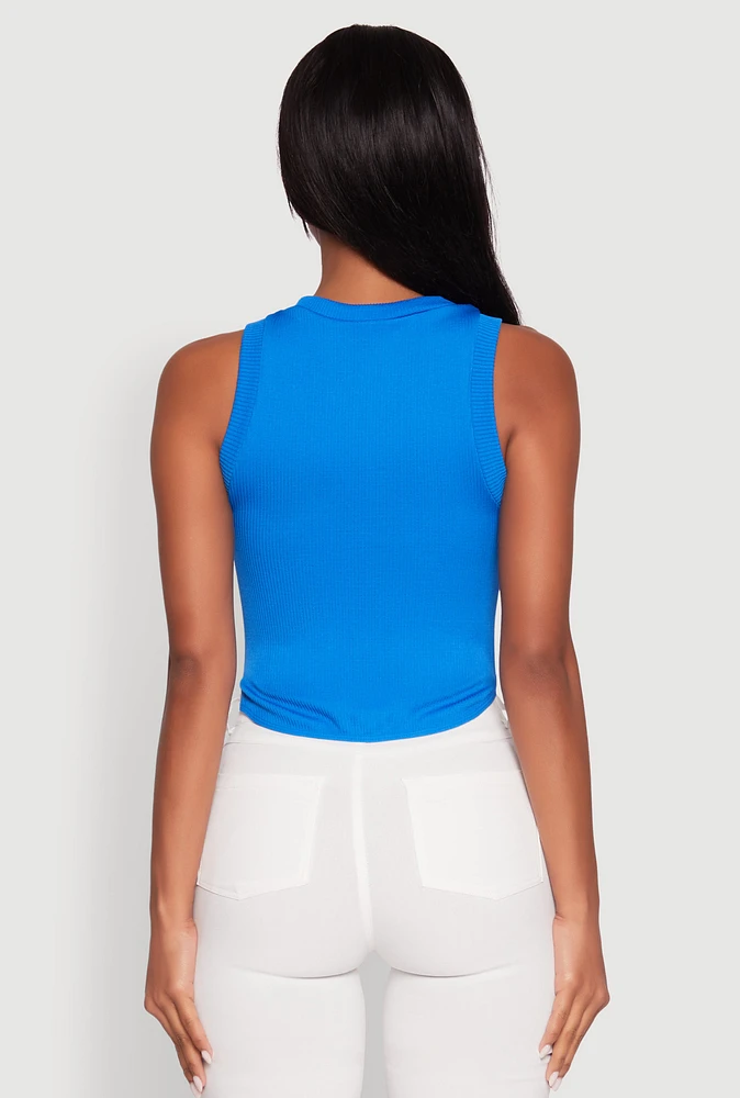 Womens Seamless Crew Neck Cropped Tank Top, Blue, Size L-XL