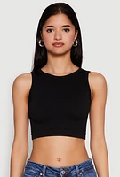 Womens Textured Knit Seamless Cropped Tank Top, Black, Size L-XL