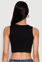 Womens Textured Knit Seamless Cropped Tank Top, Black,