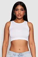 Womens Textured Knit Seamless Cropped Tank Top, White, Size L-XL