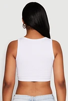 Womens Textured Knit Seamless Cropped Tank Top, White, Size L-XL