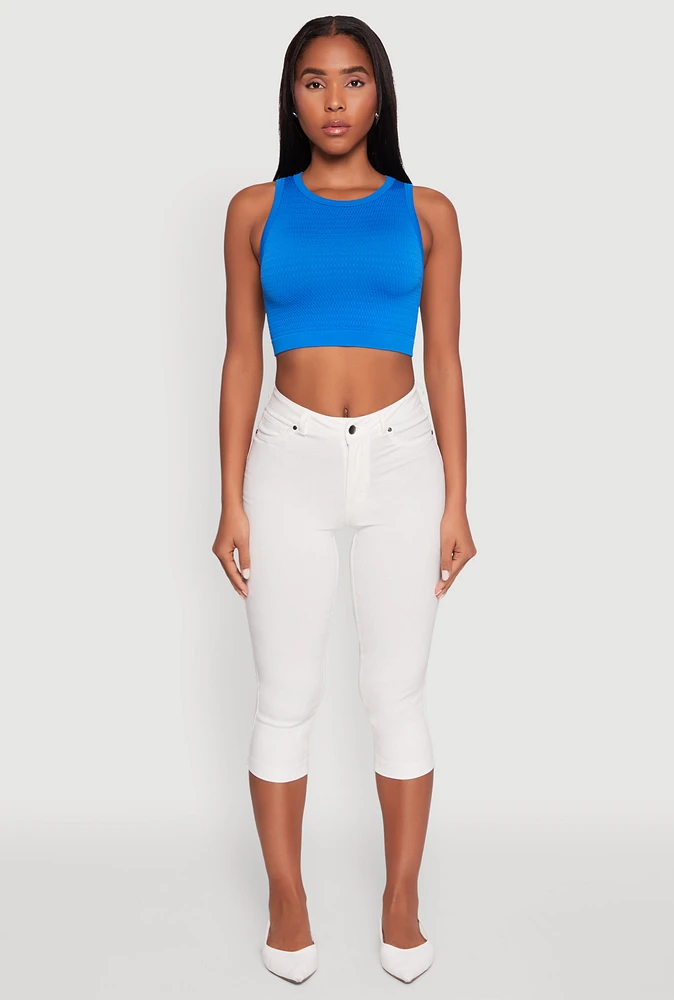 Womens Textured Knit Seamless Cropped Tank Top,