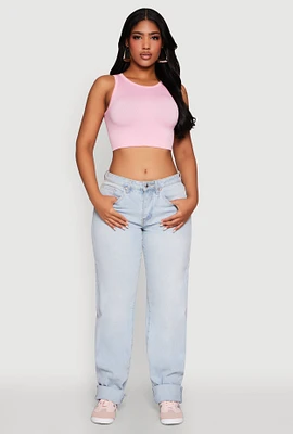 Womens Textured Knit Seamless Cropped Tank Top, L-XL