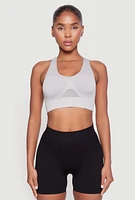 Womens Cut Out Detail Seamless Racerback Sports Bra, Grey, Size L-XL