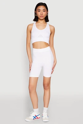 Womens Cut Out Detail Seamless Racerback Sports Bra, White, Size S-M