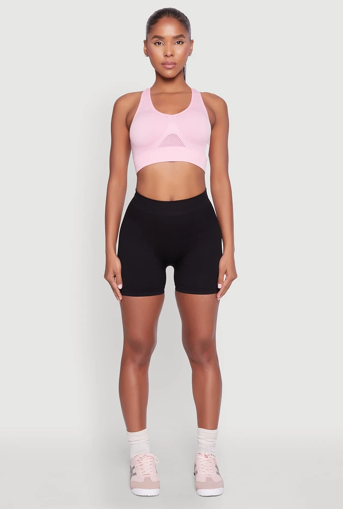 Womens Cut Out Detail Seamless Racerback Sports Bra, Purple, Size S-M