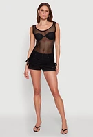 Womens Fishnet Drawstring Sides Tank Top,