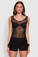 Womens Fishnet Drawstring Sides Tank Top,