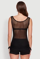 Womens Fishnet Drawstring Sides Tank Top,