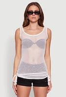 Womens Fishnet Drawstring Sides Tank Top, White,