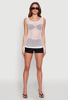 Womens Fishnet Drawstring Sides Tank Top, White,
