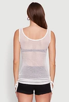 Womens Fishnet Drawstring Sides Tank Top, White,