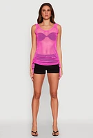 Womens Fishnet Drawstring Sides Tank Top,