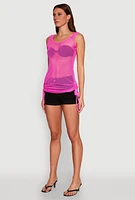 Womens Fishnet Drawstring Sides Tank Top,